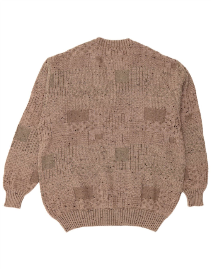 RASICA Mens V-Neck Jumper Sweater IT 48 Medium Brown Geometric Wool
