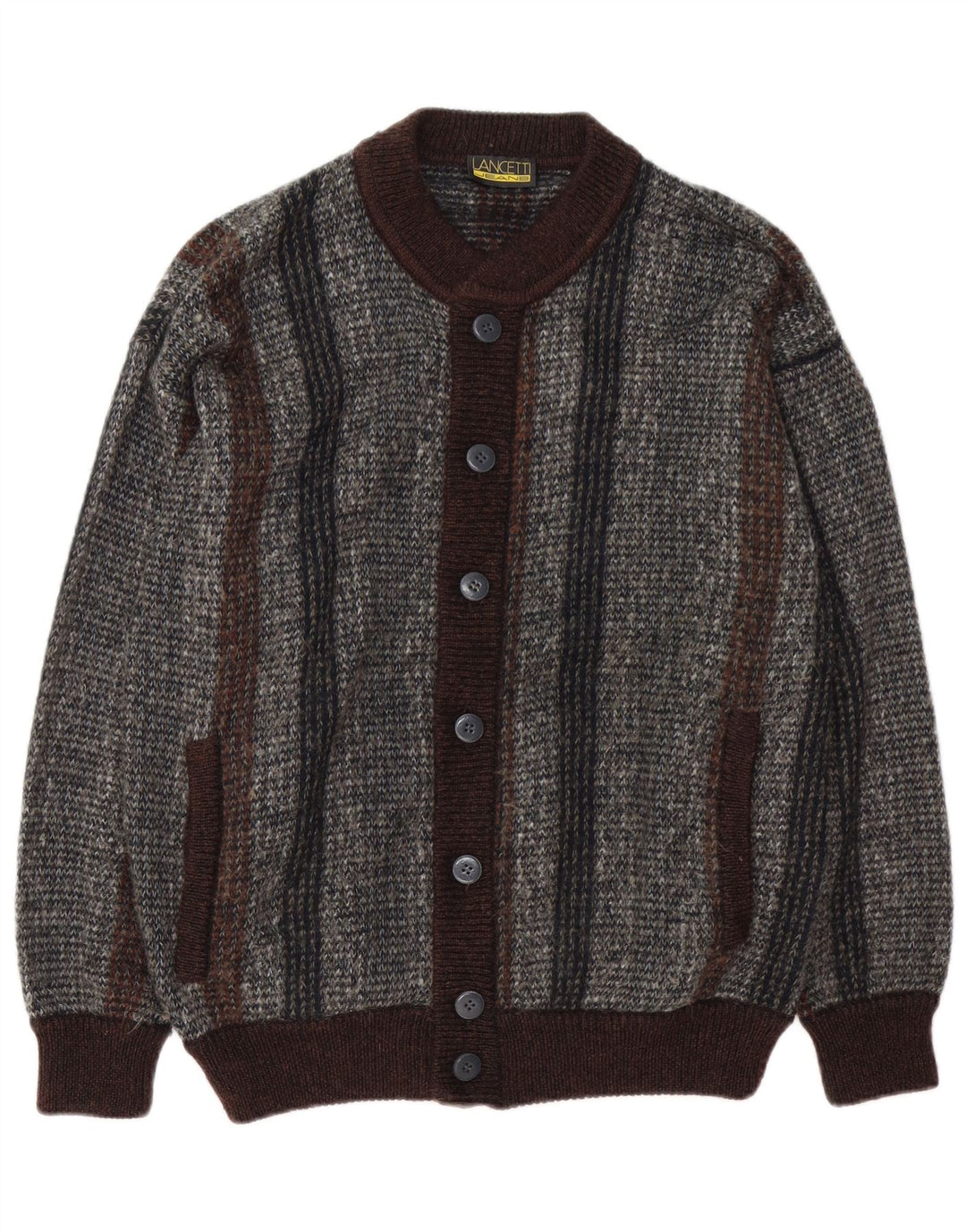 Lancetti herre cardigan sweater mellem grå stribet