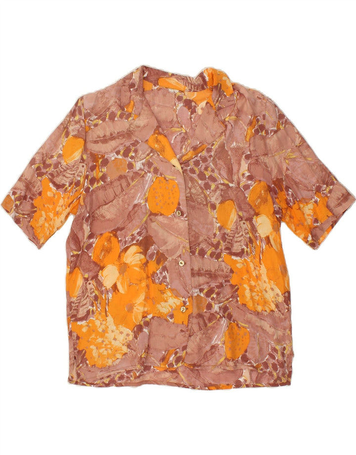 VINTAGE Womens Short Sleeve Shirt IT 44 Medium Brown Floral Vintage Vintage and Second-Hand Vintage from Messina Hembry 