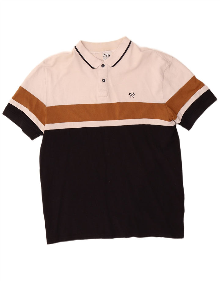 Zara Mens Polo Shirt XL White Colourblock