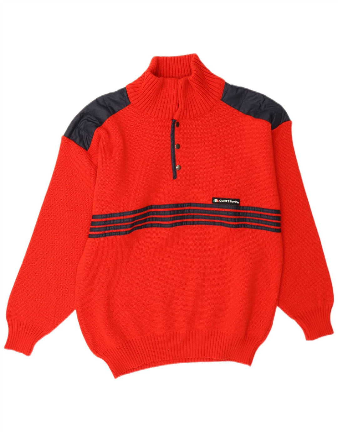 Vintage Mens Button Neck Jumper Sweater IT 48 Medium Red Colourblock