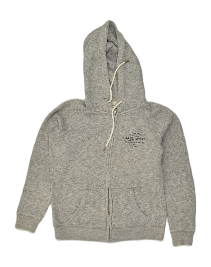 JACK WILLS Womens Loose Fit Zip Hoodie Sweater UK 12 Medium Grey Cotton | Vintage Jack Wills | Thrift | Second-Hand Jack Wills | Used Clothing | Messina Hembry 