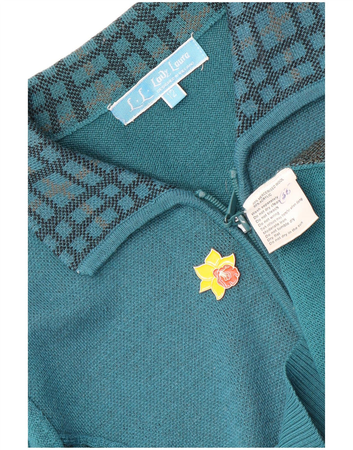 Vintage Womens Full Zip Cardigan Sweater UK 12 Medium Blue Check