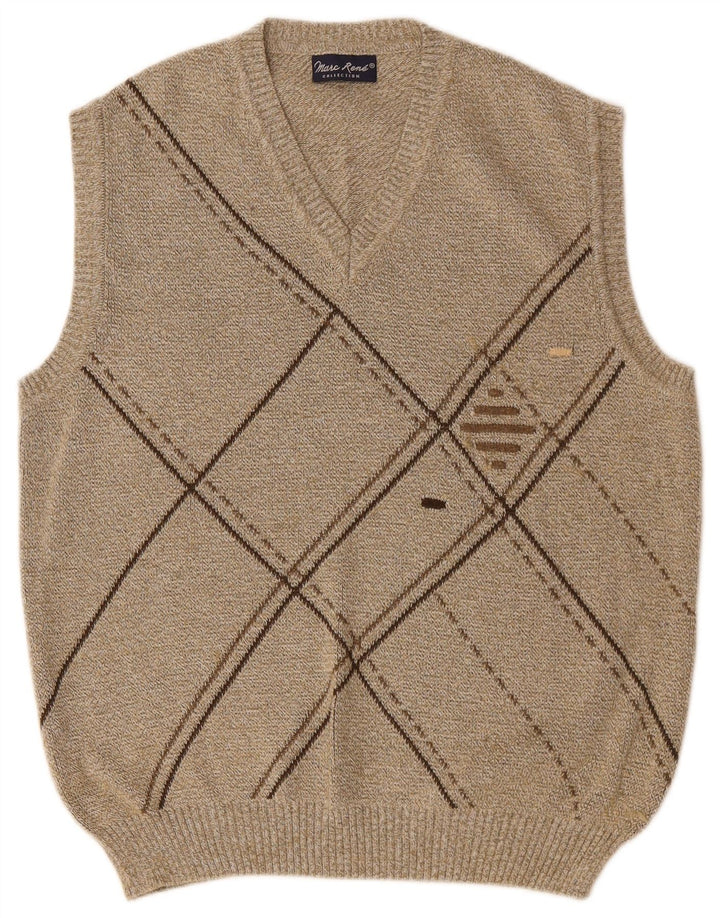 MARC RENE Mens Vest Tank Top IT 48 Medium Beige Argyle/Diamond Cotton
