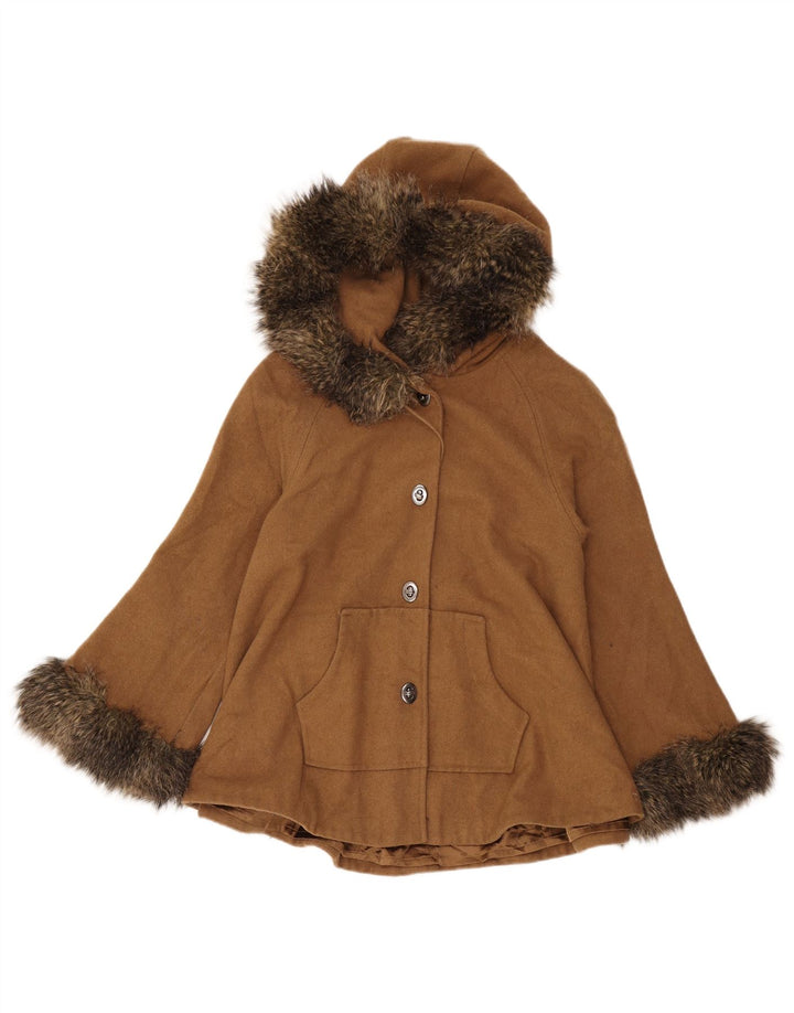 Guess Womens Short Hooded Overcoat UK 12 Medium Beige Wool