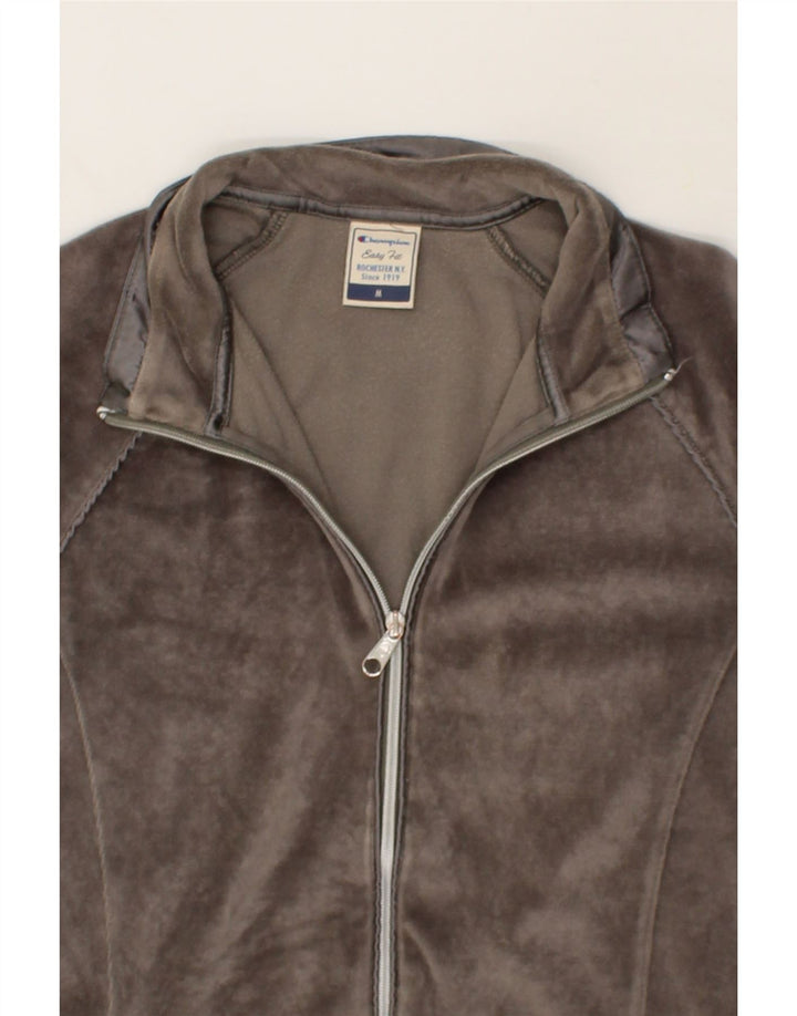 CHAMPION Womens Easy Fit Velour Tracksuit Top Jacket UK 14 Medium Grey Vintage Champion and Second-Hand Champion from Messina Hembry 