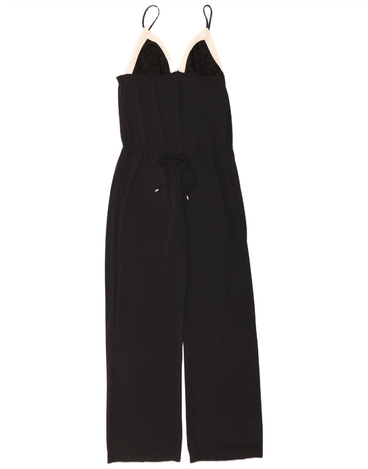 vintage Femme Combinaison UK 10 Petit Noir Colourblock Polyester