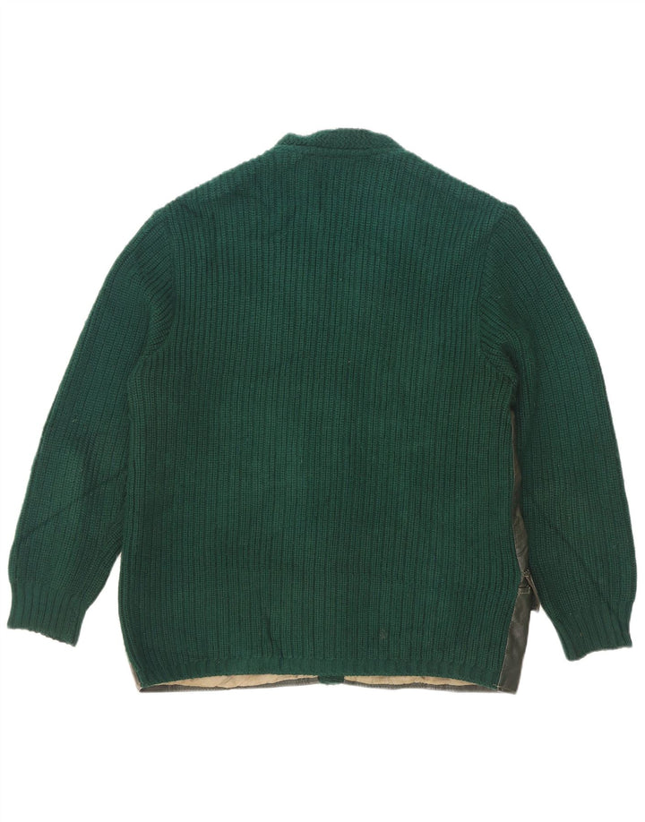 Vintage Mens Leather Cardigan Sweater EU 50 Medium Green
