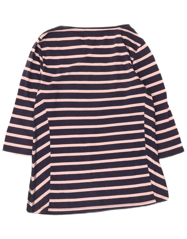 Crew Clothing Womens Top 3/4 Sleeve UK 12 Medium Navy Blue Striped Cotton