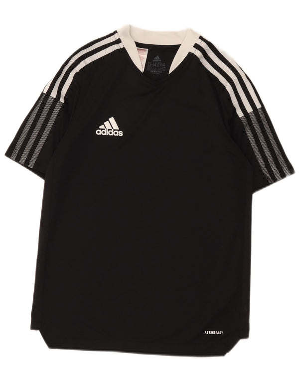 Adidas Boys Aeroready T-Shirt Top 13-14 Years Black Colourblock Polyester
