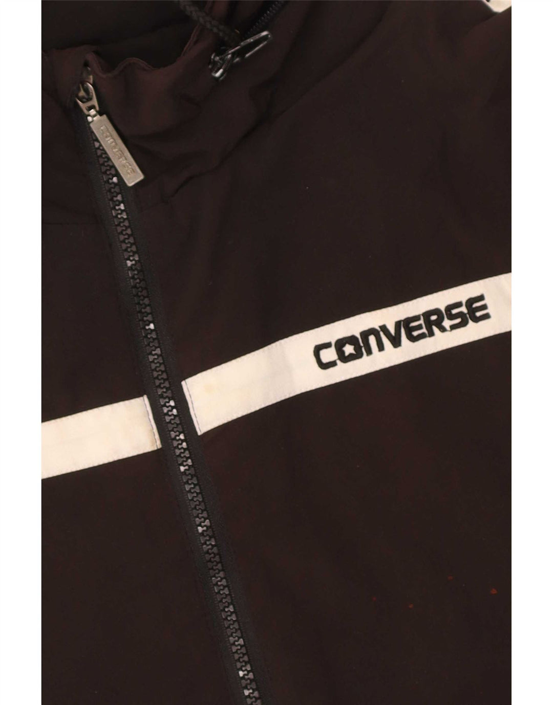 Converse Womens Hooded Windbreaker Jacket UK 14 Medium Black Colourblock