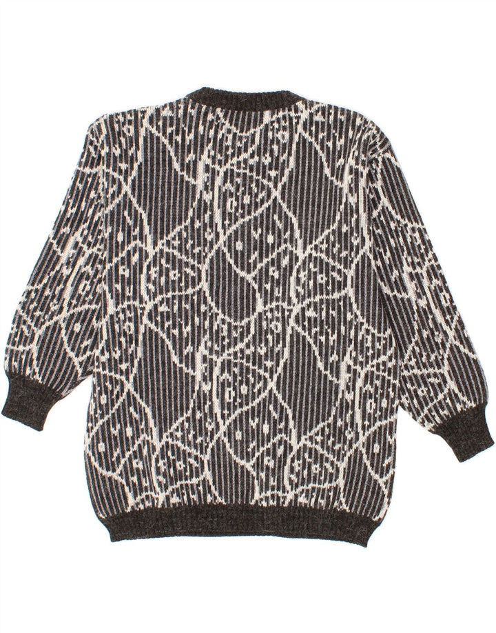 VINTAGE Womens Abstract Pattern Crew Neck Jumper Sweater IT 48 XL Grey Vintage Vintage and Second-Hand Vintage from Messina Hembry 