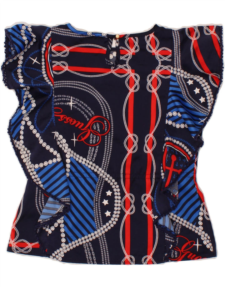 GUESS Girls Abstract Pattern Blouse Top 9-10 Years Navy Blue Polyester Vintage Guess and Second-Hand Guess from Messina Hembry 