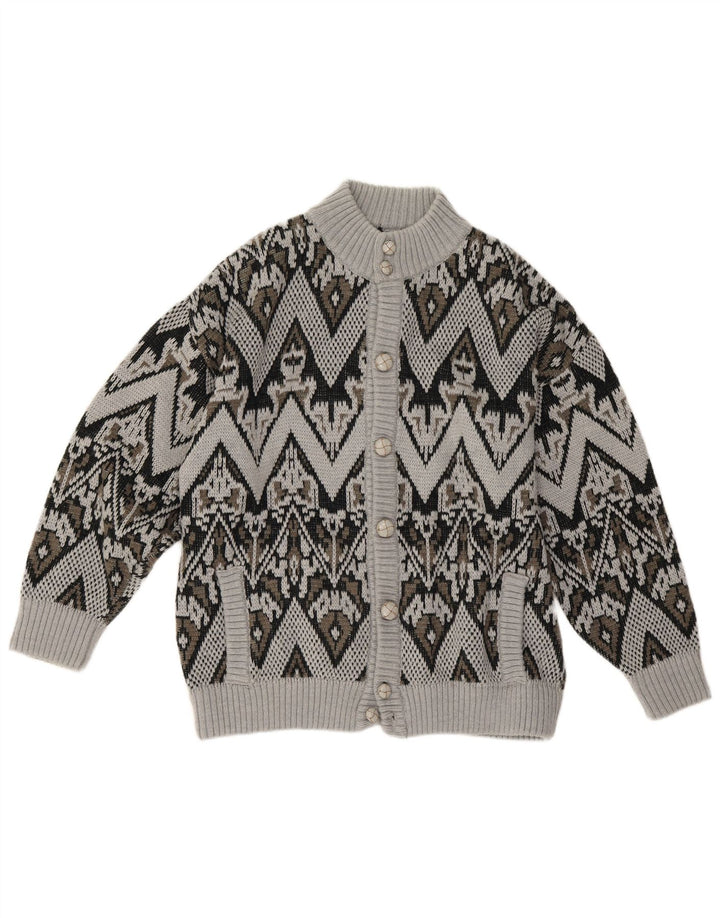 LINEA Mens Cardigan Sweater Large Grey Geometric Acrylic