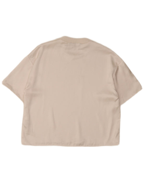 Zara Dame Loose Fit T-Shirt Top UK 14 Medium Off White Polyester