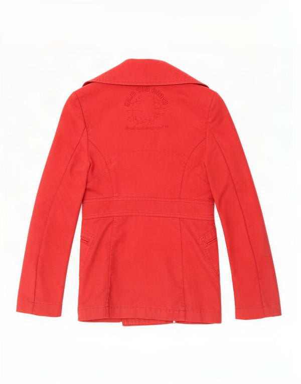 Diesel Femmes Graphique Double Boutonnage Blazer Veste UK 6 XS Rouge Coton