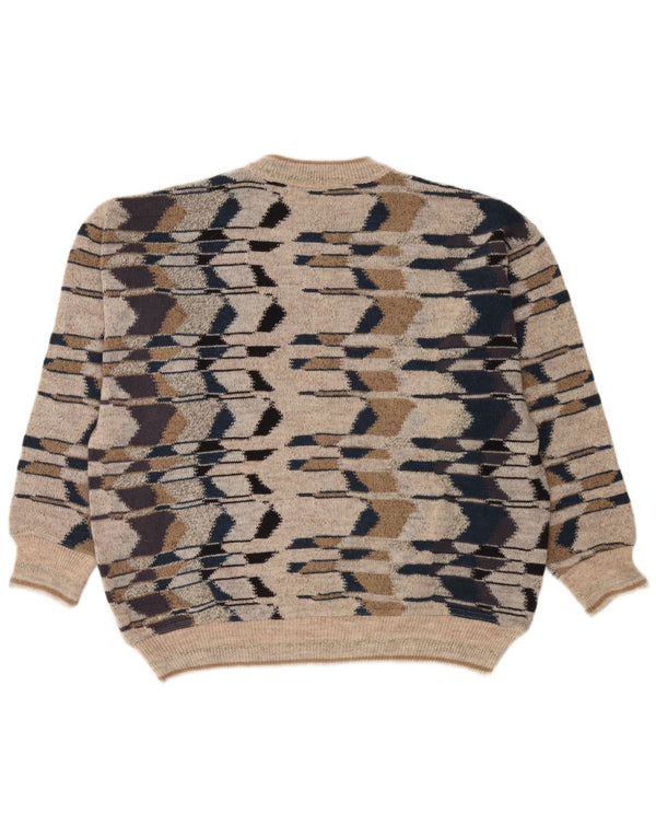 gio ferrari maglione da uomo girocollo maglione XL beige lana merino geometrica