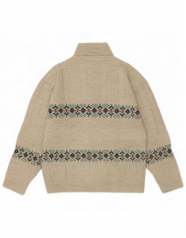 North Pole Mens Roll Neck Jumper Sweater Medium Beige Fair Isle