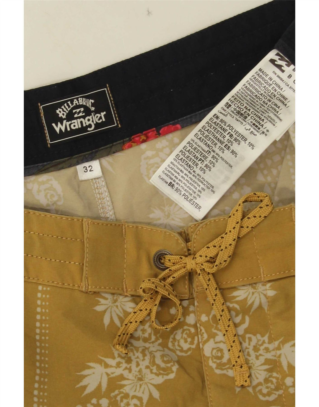 Wrangler Mens Swimming Shorts Medium Yellow Floral Polyester