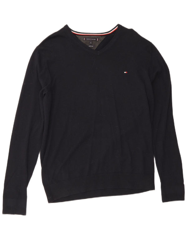 Maglione maglione con scollo a V da uomo Tommy Hilfiger XL cotone blu navy