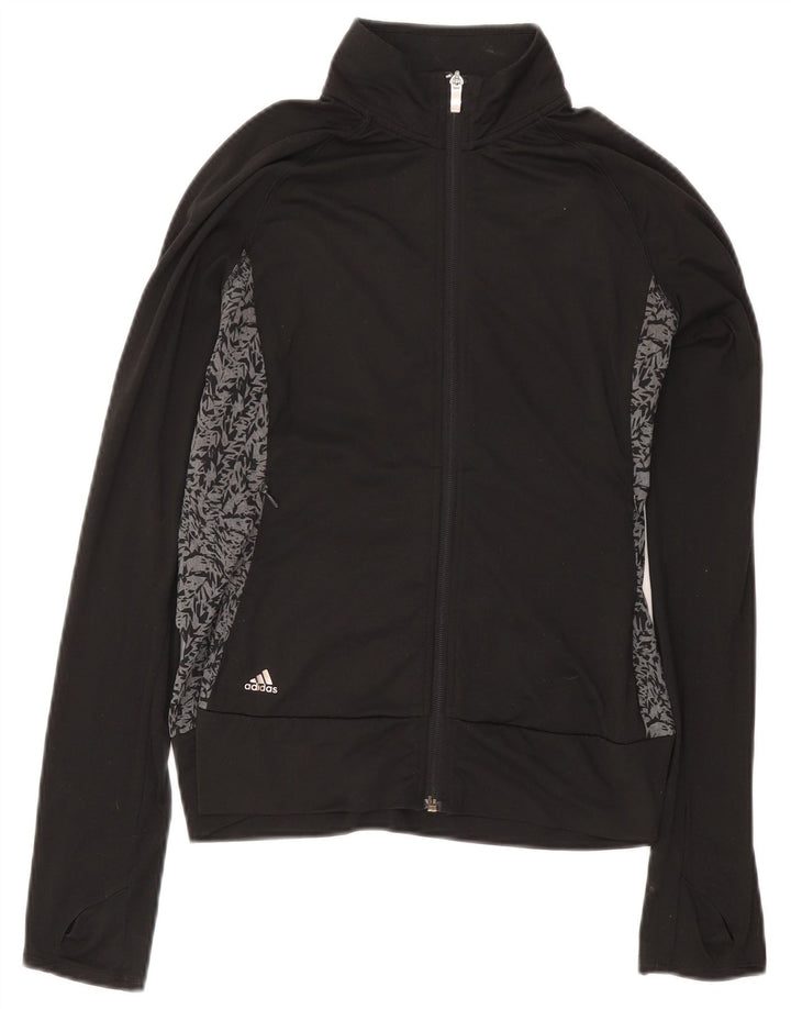 Adidas Womens Abstract Pattern Tracksuit Top Jacket UK 10 Small Black
