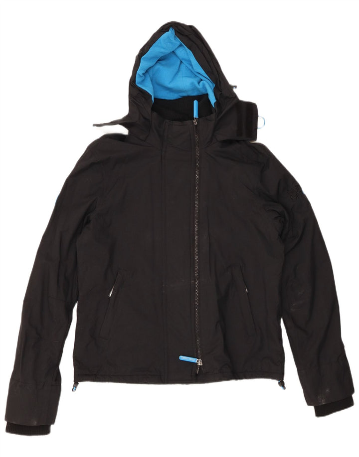 SUPERDRY Womens Hooded Windbreaker Jacket UK 12 Medium Black Nylon