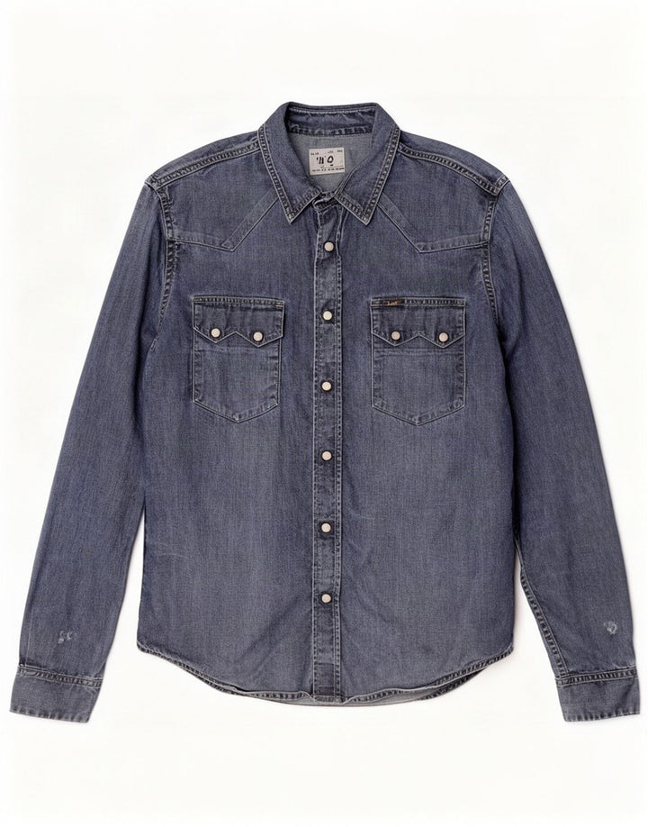 Camicia di jeans da uomo Lee in cotone blu medio