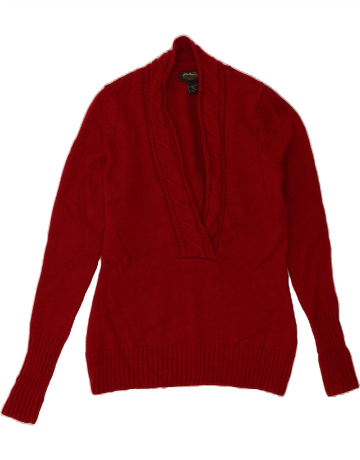 EDDIE BAUER Womens V-Neck Jumper Sweater UK 14 Medium Red Wool Vintage Eddie Bauer and Second-Hand Eddie Bauer from Messina Hembry 