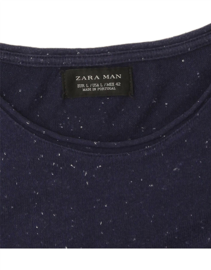 ZARA Mens T-Shirt Top Large Navy Blue Flecked Vintage Zara and Second-Hand Zara from Messina Hembry 