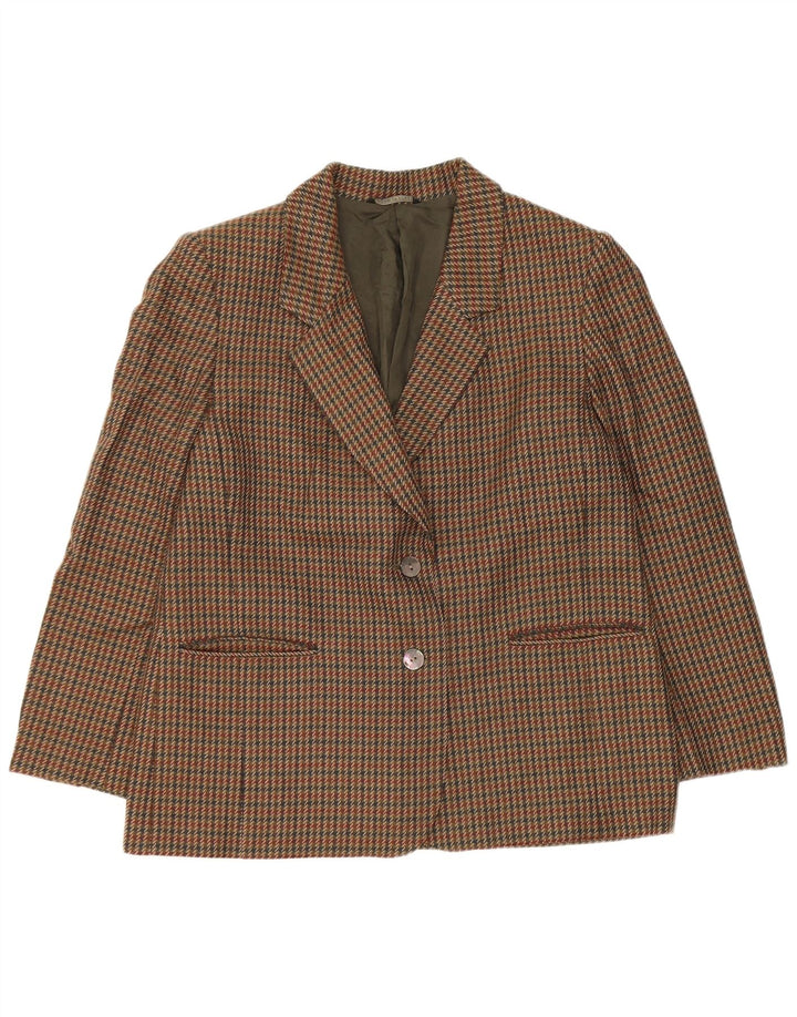 Vintage Womens 2 Button Blazer Jacket UK 14 Medium Green Houndstooth