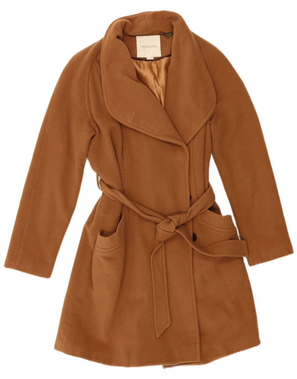 Monsoon Womens Overcoat UK 14 Medium Brown Wool