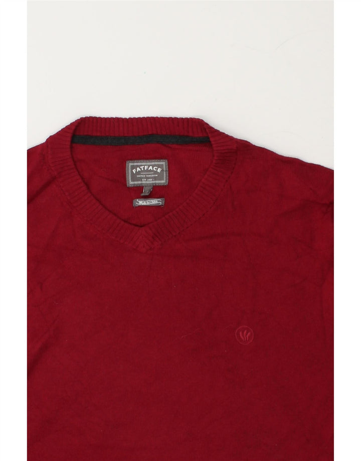 FAT FACE Mens V-Neck Jumper Sweater Medium Maroon Cotton Vintage Fat Face and Second-Hand Fat Face from Messina Hembry 