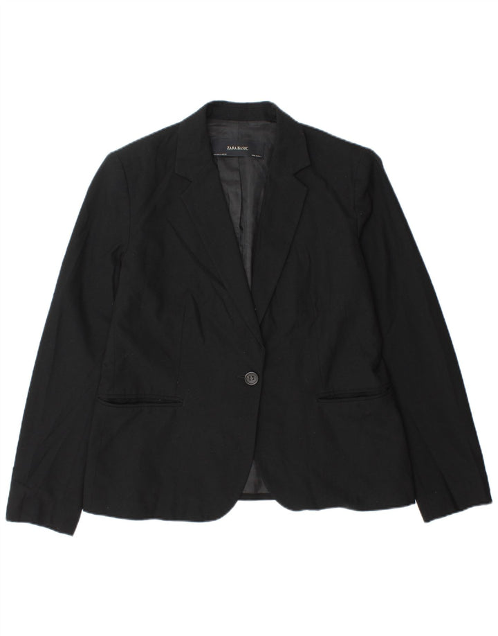 Zara Womens 1 Button Blazer Jacket EU 42 Large Black Polyester