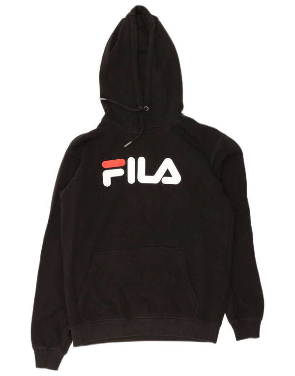 Fila Mens Graphic Hoodie Jumper Small Black Cotton