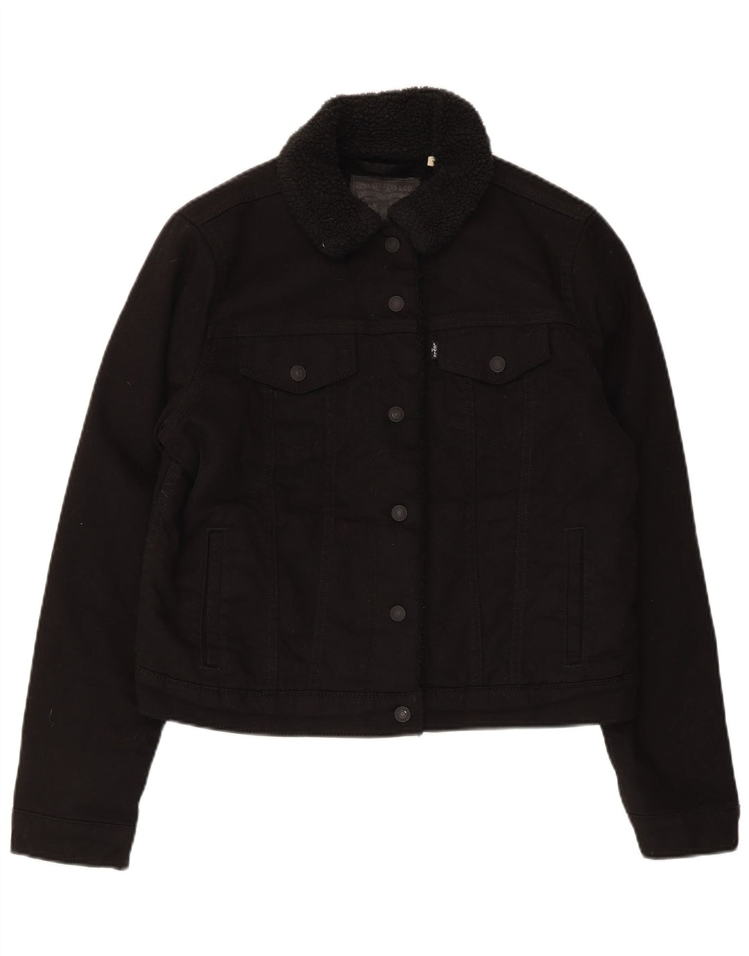 Levi's Womens Denim Sherpa Jacket UK 16 Large Black Cotton