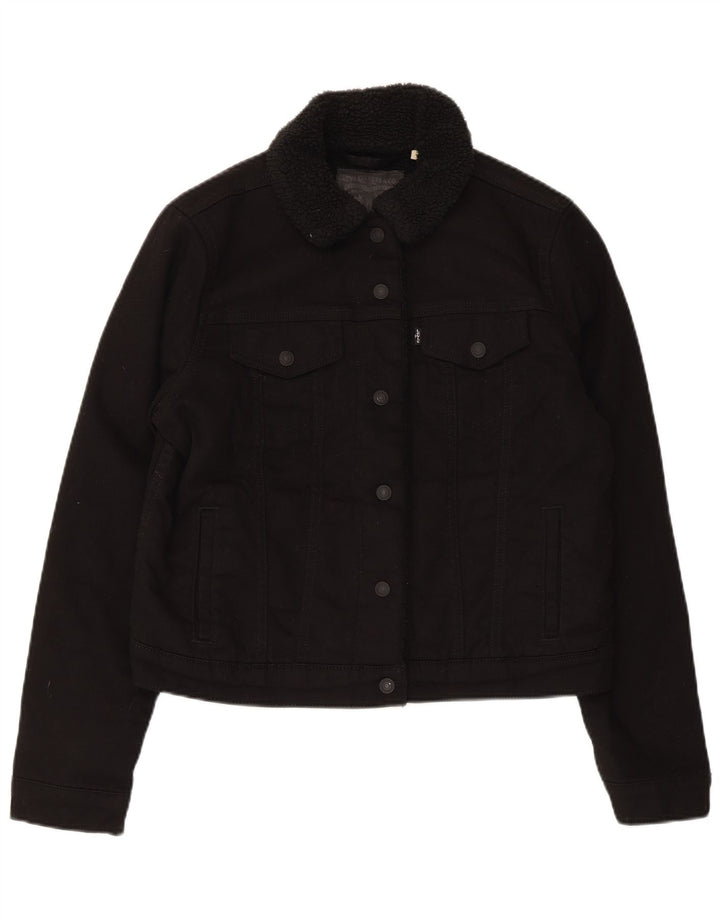 Levi's Womens Denim Sherpa Jacket UK 16 Large Black Cotton
