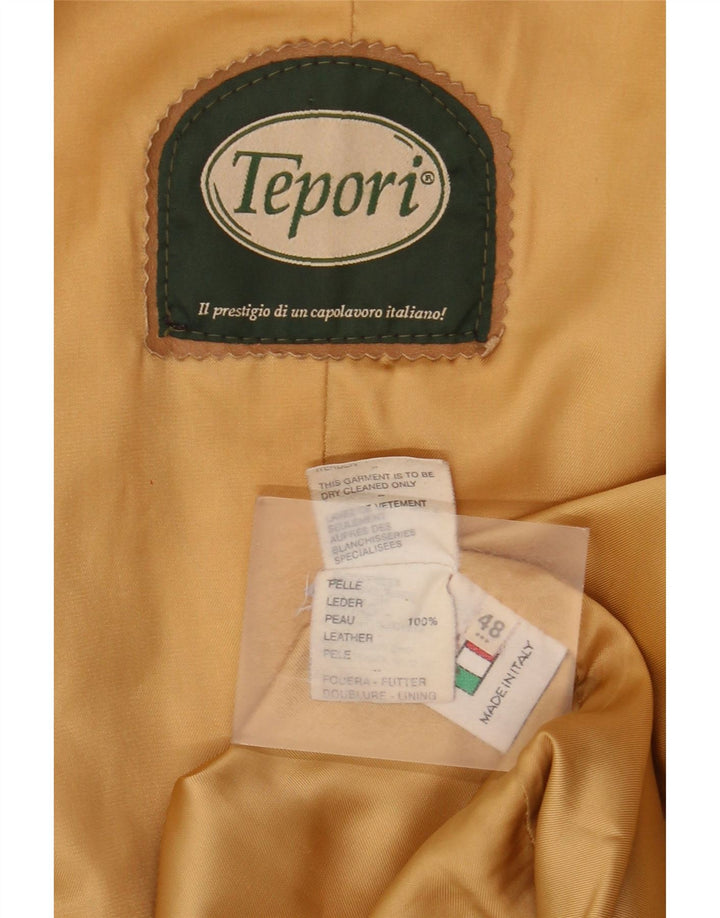Vintage Womens Leather Jacket IT 48 XL Beige Leather