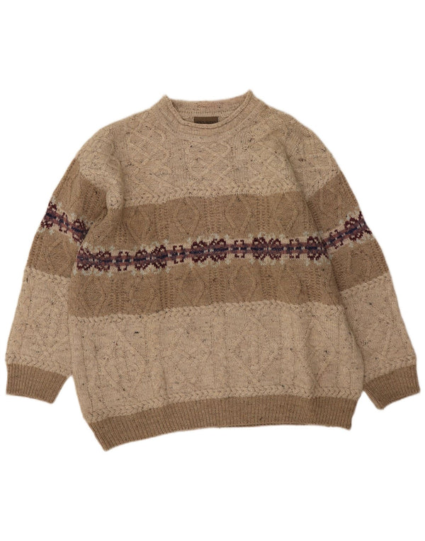 Sevres Herren-Pullover mit Rundhalsausschnitt IT 54 XL Beige Fair-Isle-Wolle