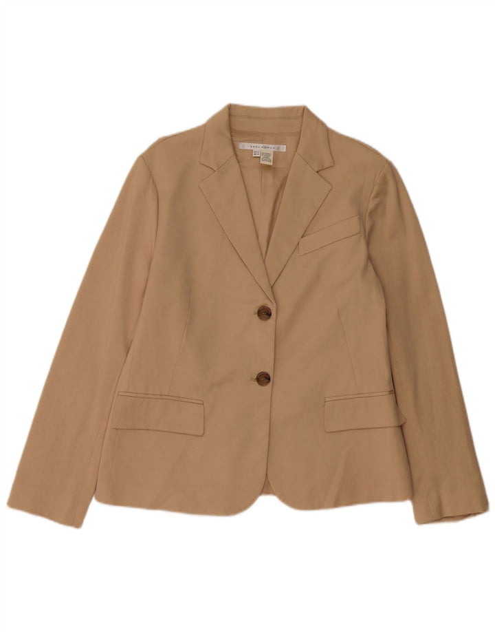 ZARA Womens 2 Button Blazer Jacket EU 42 Large Beige Cotton
