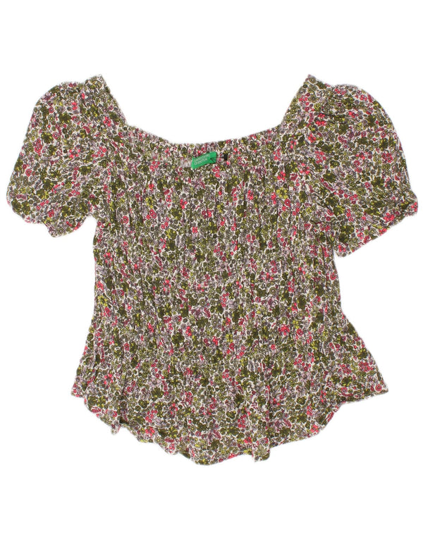 Benetton Haut Chemisier Fille 6-7 ans Petite Viscose Florale Multicolore