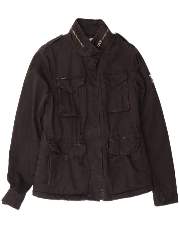 SUPERDRY Womens Military Jacket UK 10 Small  Black Cotton