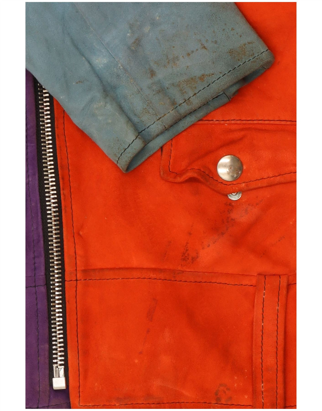 Vintage Womens Suede Biker Jacket UK 16 Large Multicoloured Colourblock