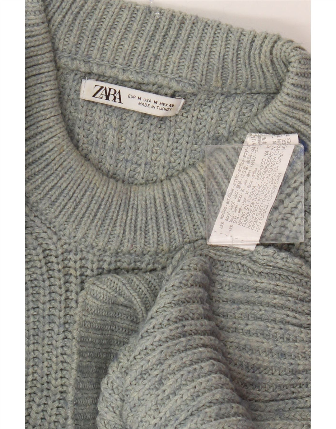 Zara Mens Crew Neck Jumper Sweater Medium Blue Flecked Acrylic