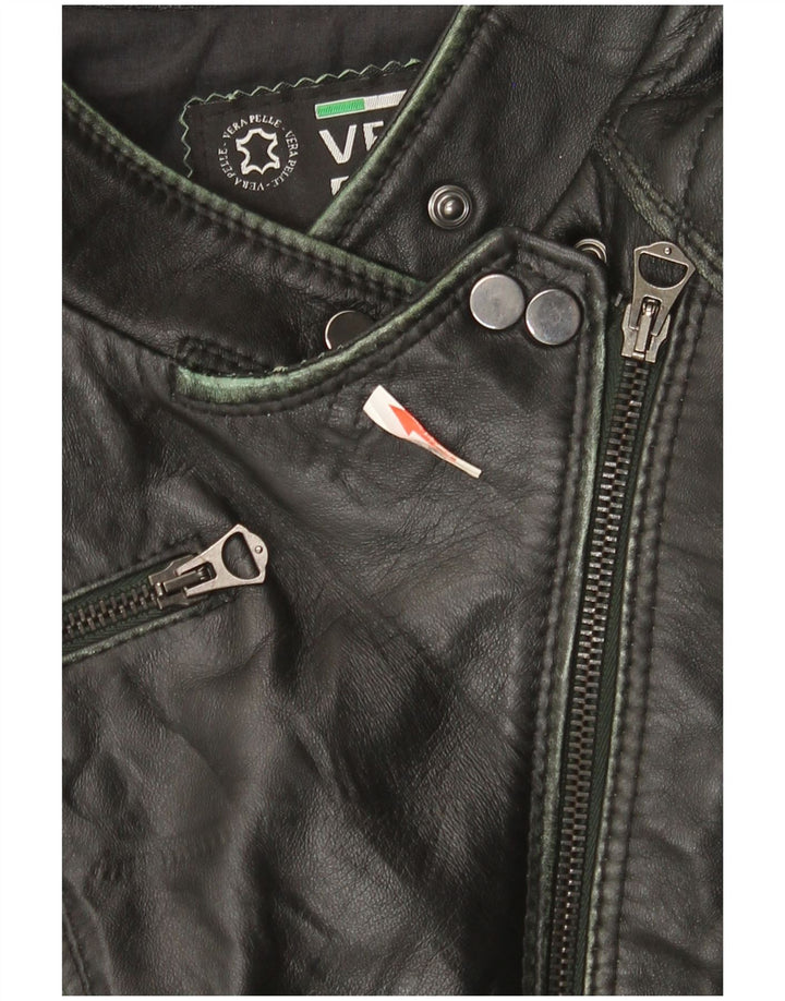 Vintage Damen Leder Bikerjacke IT 44 Mittelschwarzes Leder