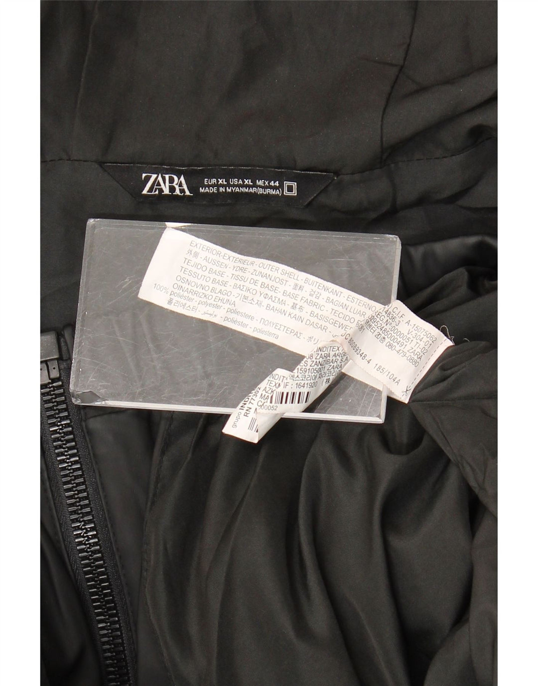 Zara Mens Hooded Rain Jacket UK 42 XL Black Polyester