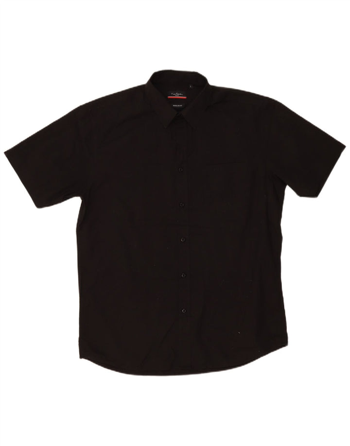 Pierre Cardin Mens Short Sleeve Regular Fit Shirt Large Black Polyester