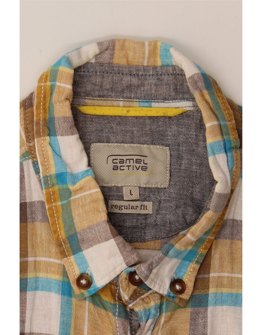 CAMEL Mens Regular Fit Short Sleeve Shirt Medium Yellow Check Cotton Vintage Camel and Second-Hand Camel from Messina Hembry 
