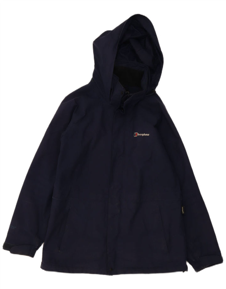 BERGHAUS Womens Hooded Rain Jacket UK 12 Medium Navy Blue Polyester