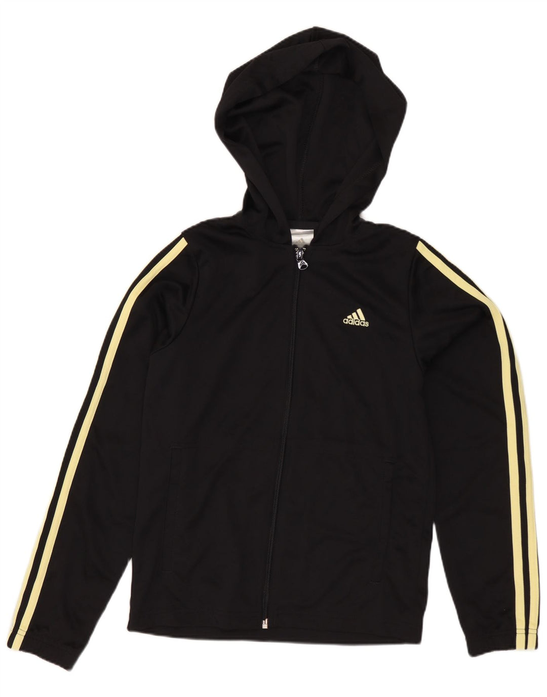 Adidas Womens Hooded Tracksuit Top Jacket UK 8 Small Black Polyester