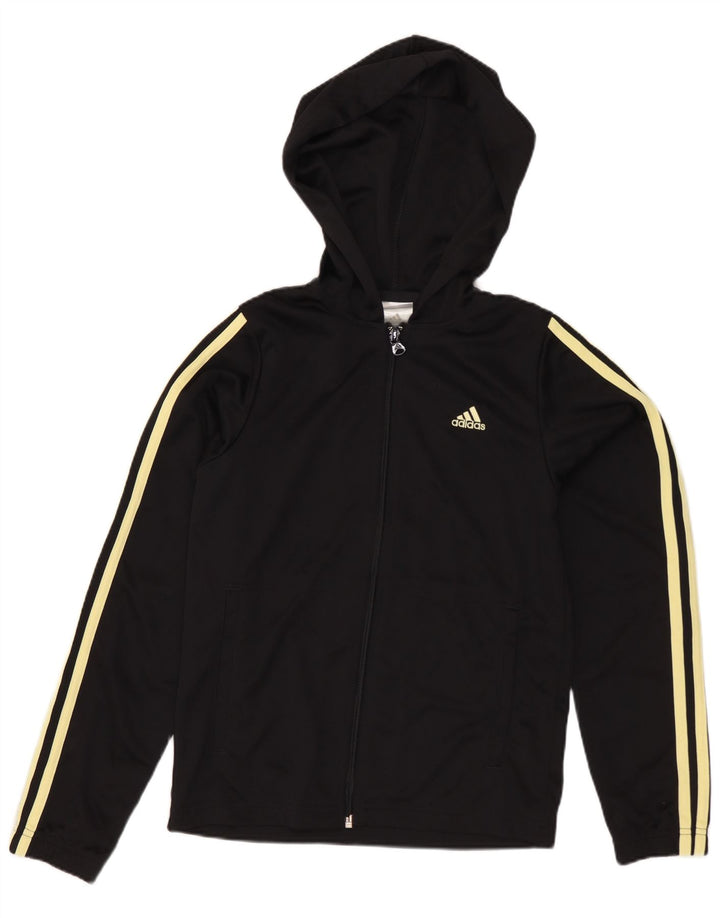 Adidas Womens Hooded Tracksuit Top Jacket UK 8 Small Black Polyester